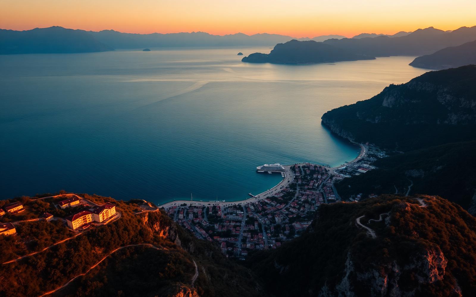 Budva coastline at sunset